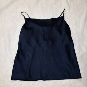 MAGRE Navy Blue Satin Cami Top Slip Tank Square Neck Adjustable Straps Size M